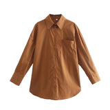 Trendy Women's Shirt Spring New Candy Pocket Long-Sleeved Button Cardigan Lapel Blouse-Outfit