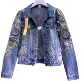 Jacket Woman 2022 Spring Autumn Industrial Beads Embroidered Stereo Flowers Holes Jeans Coat Female Jacket Abrigo