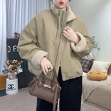 Short Plus Wool Lamb Coat Female Autumn And Winter New 2024 Korean Version Popular Small Thick Warm Jacket-Outfit
