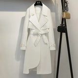 Spring Windbreaker Autumn Trench Coat Women Adjustable Waist Slim Solid Black Coat White Long Trench Coats Female