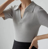 Fongt Simple And Fashionable POLO Collars Slime Short-Sleeved Knitted Shirt Women's Summer Leisure Temperament Gentle Wind Thin Top
