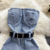 Rompers Women Jeans Jumpsuit off shoulder 2023 Loose Casual Denim Rompers Womens Jumpsuits Wide Leg Casual Denim