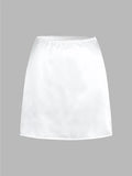 French Lace Trim Satin Skirt