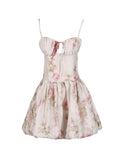 Fongt Feel Dress 2025 Elegant Wind Print High Belt Design Short Sling Princess