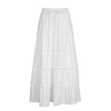 Fongt Skirt 2023 Summer White Cotton Patchwork Low Waist Slit Skirt-Outfit