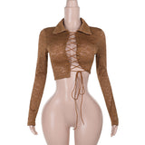 Fongt Autumn 2024 New Temperament Hottie Lace Long Sleeve Strap Sexy Top
