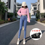 Fongt New Fall 2024 Model Wears High-Waist Elastic Tights, Pencil Pants, Blue And Gray Jeans, Children's Clothes-Outfit