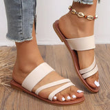 2023 Summer Flat Heel Sandals for Women Casual Plus Size Beach Slippers Woman Pu Leather Strap Slip-On Gladiator Sandals-Outfit