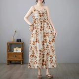 Fongt Art Cotton Sleeveless Print Sling Dress Girl Sweet Fat MM Loose Thin Swollen Swollen