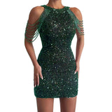 Fongt 2025 New Sexy Fashion Hanging Neck Escew Escuse Tuxedo Hip Crystal Splicing Leek