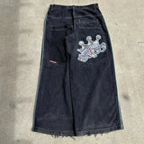Baggy Jeans For Men Retro Embroidery Hip-Hop Goth Street Clothing-Outfit