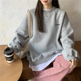 Letter Embroidery Oversized Sweatshirt-Outfit