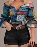 Independent Station 2023 Spring / Summer Fashion Printing Shoulder Lapel Blouse-Outfit
