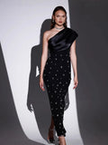 2024 Explosion Dress Sexy Slanted Shoulder Spike Diamond Long Cash Back Skinny Adult