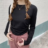Thin Style Design Rope Long-Sleeved T-Shirt Woman Waist Slim Solid Color Short-Style Sunscreen