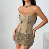 Fongt New Temperament Lace Splicing Sling Skirt Body Sexy Bag Babes Dress Z0755