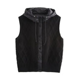 Fongt Women's 2025 Winter Fashion Vintage Vintage Vintage Cotton Stitched Knitted Hooded Vest Vest