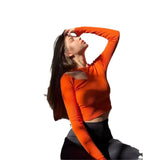 Fongt 2023 New Thread Long-Sleeved Top Women's Hollow Off-Shoulder Round Neck Short T-Shirt Tight Show Thin Direct-Outfit