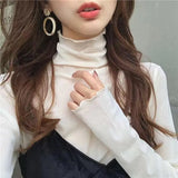 Fongt Korean Chic Early Spring New Half High Collar Wood Ear Mesh Bottom T-Shirt Repair Perspective Body Clothes Female-Outfit