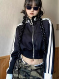 Stripe Short Star Zip Up Sweatshirt-Outfit