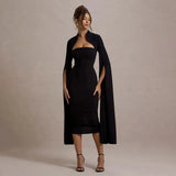 Solid Cape Bodycon Midi Dress-Outfit