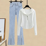 Fongt Slim Hot Girl Top With A Two-Piece Set With Slit Jeans-Outfit