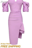Summer 2023 New High Quality Ladies Mini Dress Off Shoulder Side Slit Tight Puff Sleeve Sexy Celebrity Party