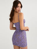 Women Summer Dress 2023 New Arrivals Purple Bodycon Birthday Party Dress Lace Vintage Dress Evening Club Dress-Outfit