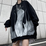 Gothic Emo Printed Black Hoodies Women Harajuku Streetwear Punk Couple Female Pullover Couple Sweatshirt Goth Mall
