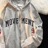 Letter Embroidery Oversized Zip Up Hoodie-Outfit