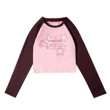 Raglan Sleeve Star Print Crop Top-Outfit