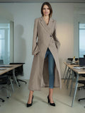 Fashion British Wind Blond Open Fork Long Suit 2025 New Striped Design Waist Thin Wind Coat