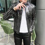 Jackets Glitter Sequins Punk Style Summer Thin Outerwear Coat Male Stage Nightclub Dancing Slim Fit Fashion Jacket for