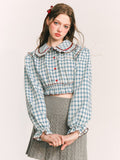 Plaids Peter Pan Collar Patchwork Sweet Shirt Blouse Women Loose All-match Fashion Gentle Femme