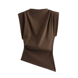 Fongt Women's New Fashion Folding Decorative Shoulderless T-Shirt