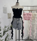 Real Shooting Lotus Leaf Side Flowers Sleeveless Chest Pads With Chest Vest Pure Desire Style Short-Term Wear