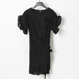 Fongt Spring New Dress Women Simple Fashion Temperament Comfortable Casual Round Collar Leaves Side Solid