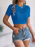 Fongt Shooting Spring And Summer Leisure Hollow Jasmine Short-Sleeved Knitted Jersey Holiday Short Umbilong Tops Women's Clothing