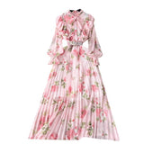 Fongt Women's Autumn Dress 2025 New Heavy Industry Pressed Long Printed Chiffon Dress Sweet Holiday Dress
