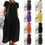 Fongt Solid-Color Retro Loose Cotton Dress Direct