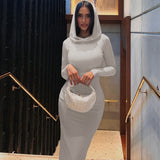 Fongt Women's Fall 2024 New Fashion, Slim Hooded, Slit And Women's Dress-Outfit