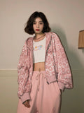 Y2K Pink Leopard Print Zipper Hoodie-Outfit