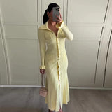 Fongt Solid Color Clasp-Buttoned Knitted Long Dress In Autumn 2025