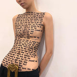 2024Ins Spring And Summer New Fashion Print Collar Sleeveless Slim Top T-Shirt Women's