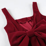Red Backless V Cut Bow Mink Dress-Outfit