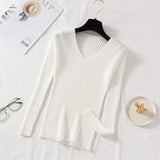 Casual Slim Pit Knitted Sweater Long Sleeve Sexy V neck Solid All-match High Street Pullover 2021 Winter New Fashion