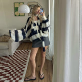 Fongt 2024 Explosion Easing Loose Lazy Striped Sweater