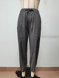 Loose High Waist Button Cotton And Linen Trousers