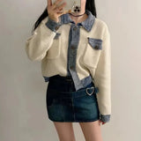 Fongt Version Of Chic Oceanic Sleeze Splicing And Smolder Side Color Reduction Small Scent Mixed Color Knitted Open Shirt 2024 Spring And Autumn