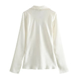 Fongt 2024 New Women's Loose Bow Trim Silk Satin Texture Shirt Women 2183331-Outfit